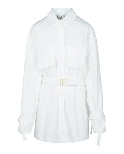 Pre-owned Off-white Women's Off Poplin Cargo Shirt Dress In White