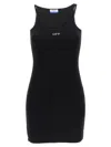 Off-white Ribbed Stretch Mini Dress With Scoop Neckline In Black