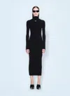 Off-white Ribbed Texture Midi Dress With High Neckline In Black