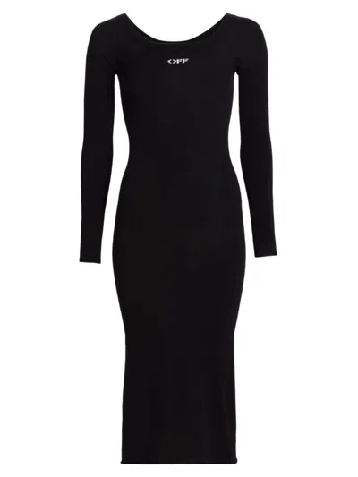 Off-white Lightweight Knit Midi Dress In Black White