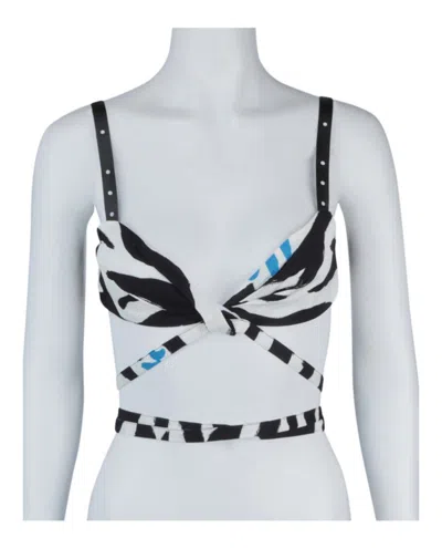 Pre-owned Off-white Women's Off Zebra Twisted Lace Up Top In White/black