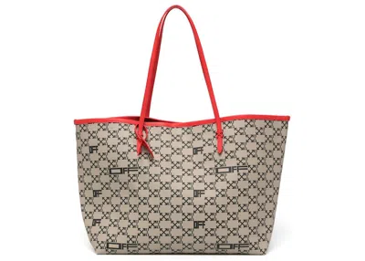 Pre-owned Off-white Women's Offwhite Arrows Logo Print Tote Bag In Taupe/red