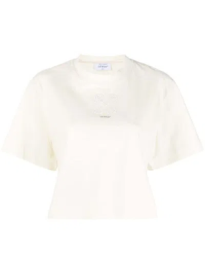 Pre-owned Off-white Women's Offwhite Arrowsmotif Embellished Cropped T-shirt In Ivory White