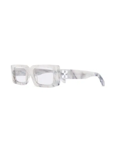Pre-owned Off-white Women's Offwhite Arthur Square Frame Sunglasses In Light Grey Marble/white (owri023r21pla0010501)