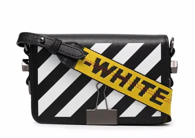 Pre-owned Off-white Women's Offwhite Binder Clip Bag Ss22 Mini Diag Stripe In Black White Yellow