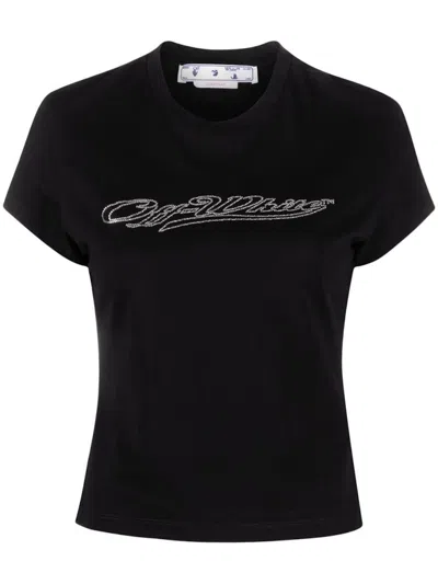 Pre-owned Off-white Women's Offwhite Bling Logoprint Shortsleeve T-shirt In Black
