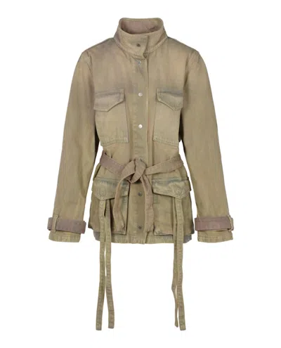 Pre-owned Off-white Women's Offwhite Dyed Denim Cargo Field Jacket In Brown