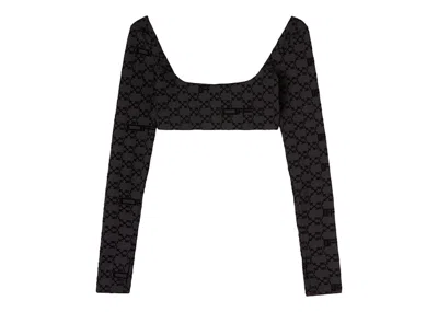 Pre-owned Off-white Women's Offwhite Flock Monogram Long Sleeve Crop Top In Black