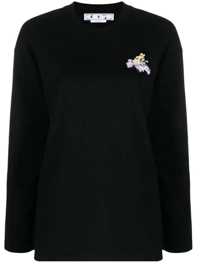 Pre-owned Off-white Women's Offwhite Flower Arrow Long Sleeve Over Cas Tee Shirtin Black