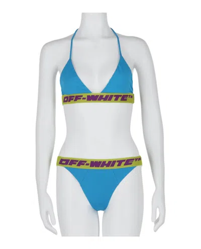 Pre-owned Off-white Women's Offwhite Logo Banded Bikini Set In Blue