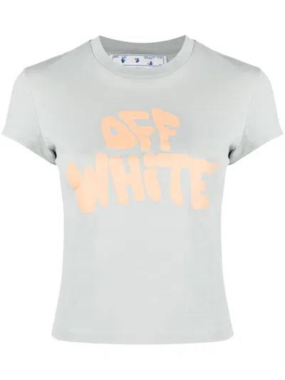 Pre-owned Off-white Women's Offwhite Logo Print Cotton T-shirt In Grey