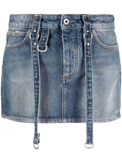 Pre-owned Off-white Women's Offwhite Logopatch Denim Mini Skirt In Blue