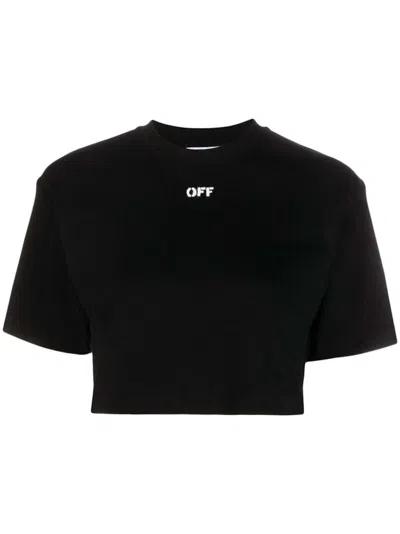 Pre-owned Off-white Women's Offwhite Logoprint Cropped Cotton T-shirt In Black