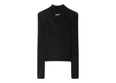 Pre-owned Off-white Women's Offwhite Logoprint Openknit Turtleneck In Black