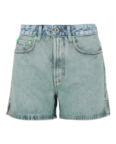 Pre-owned Off-white Women's Offwhite Marbled Denim Shorts In Blue