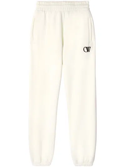 Pre-owned Off-white Women's Offwhite Owprint Cotton Track Pants In Cream White
