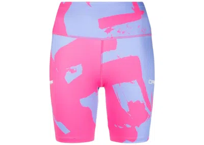 Pre-owned Off-white Women's Offwhite Printed Compression Cycling Shorts In Pink/purple