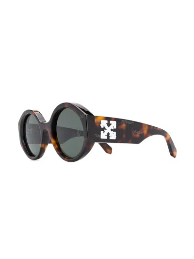 Pre-owned Off-white Women's Offwhite Sara Round Frame Sunglasses In Havana Brown/white (owri022f20pla0016003)