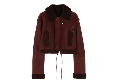 Pre-owned Off-white Women's Offwhite Shearling Crop Jacket In Bordeaux/brown