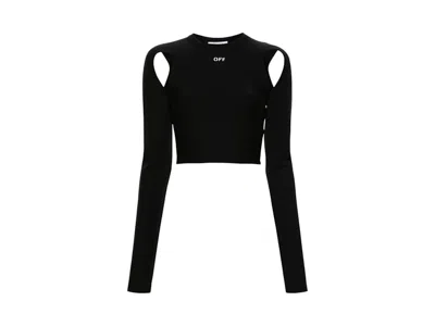 Pre-owned Off-white Women's Offwhite Sleek Long Sleeve Crop Top In Black White