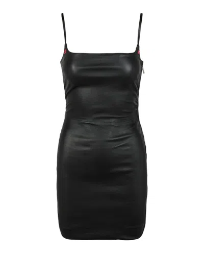 Pre-owned Off-white Women's Offwhite Stretch Leather Mini Dress In Black