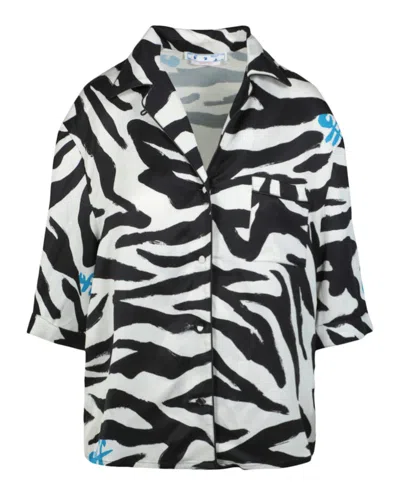 Pre-owned Off-white Women's Offwhite Zebra Printed Short Sleeve Shirt In Black