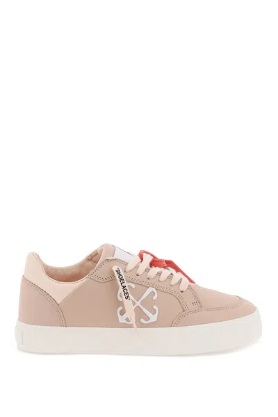 OFF-WHITE WOMEN'S PINK LEATHER LOW TOP SNEAKERS WITH ICONIC ARROW MOTIF EMBROIDERY