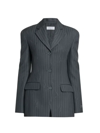 Off-white Women's Pinstriped Wool-blend Jacket In Forged Iron
