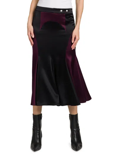 Off-white Pleated Satin Midi Skirt In Black Burgundy