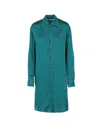 Off-white Satin Long Sleeve Pajama Shirt In Green