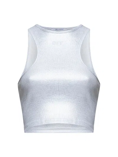 Off-white Off White Women Silver Off Logo Ribbed Cropped Top