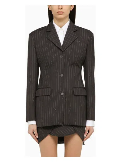 Off-white Women's Single-breasted Pinstripe Jacket