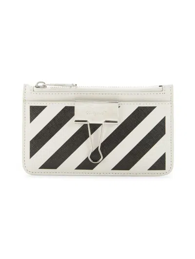 Off-white Women's Striped Leather Card Case In White Black