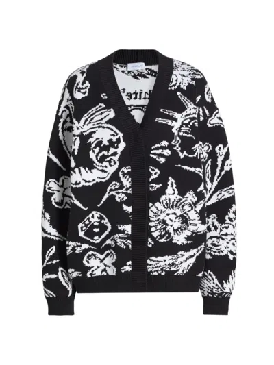 Off-white Tattoo-intarsia Cotton-blend Cardigan In Black White