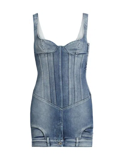 OFF-WHITE WOMEN'S UPSIDE DOWN BUSTIER DENIM MINIDRESS