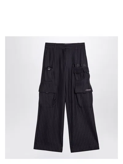 OFF-WHITE WOMEN'S WIDE GREY PINSTRIPE CARGO TROUSERS