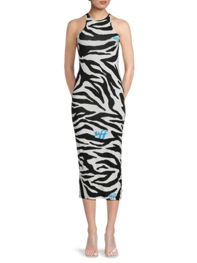 Off-white Women's Zebra Print Bodycon Midi Dress In Black
