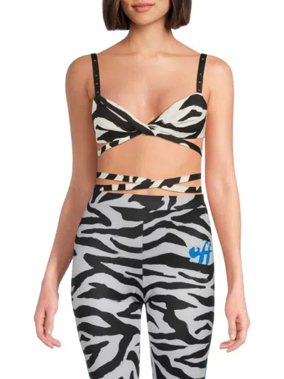 Off-white Women's Zebra-print Twist Sports Bra In White Black