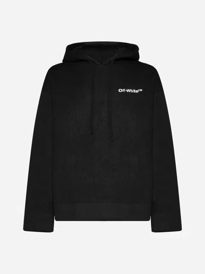 Off-white Wool And Mohair Knit Hoodie In Black