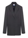 Off-white Single-breasted Virgin-wool Blazer In Black