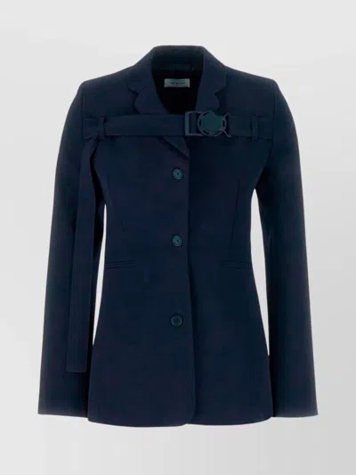 OFF-WHITE WOOL BELTED SINGLE-BREASTED BLAZER
