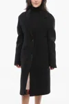 Off-white Wool Blend Coat With Cinched Waist In Black