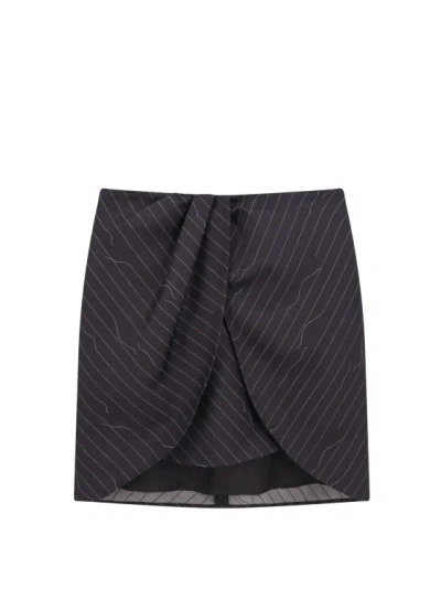 Off-white Wool Blend Skirt With Revisited Pinstriped Motif In Black
