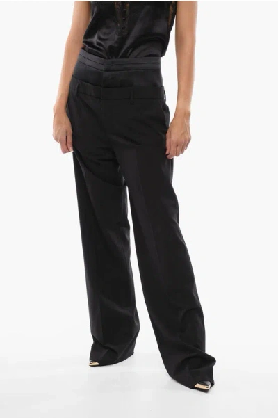 Off-white Wool Blend Tuxedo Pants With Satin Detail In Black