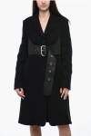 Off-white Wool Blended Flared Coat With Leather Belt