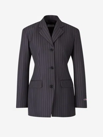 Off-white Wool Fitted Jacket In Antracite Grey