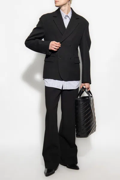 Off-white Wool Pleat-front Trousers In Black