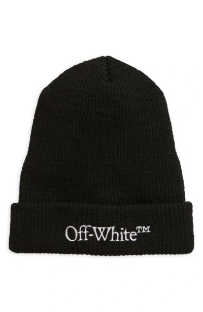 Off-white Wool Rib Beanie In Black White