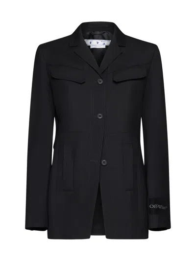 Off-white Wool Single-breasted Blazer In Black