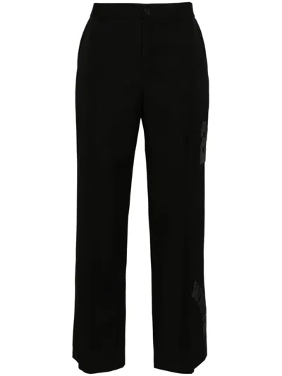 Off-white Wool Trousers In Black